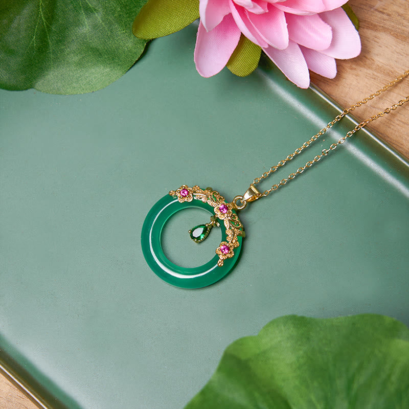 KarmaRipple's Green Chalcedony Peace Buckle Design Strength Pendant Necklace p8