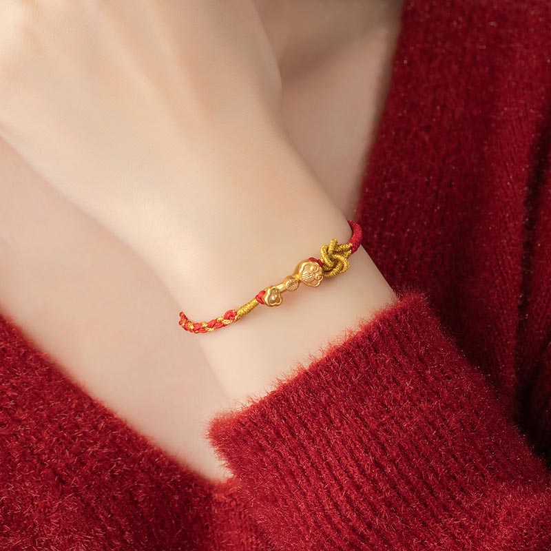 KarmaRipple's 999 Sterling Silver Ruyi Handle Fu Character Fortune Fortune Rope Bracelet p4