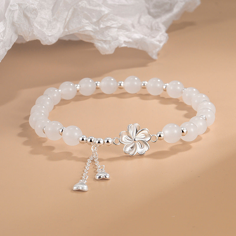 KarmaRipple's Ivory Jade Peach Blossom Petals Flower Fortune Bracelet p1