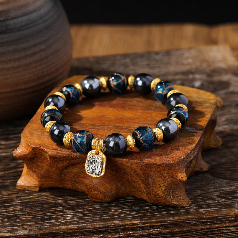 KarmaRipple's Tibetan Zakiram Goddess of Wealth Liuli Glass Incense Ash Porcelain Bead Fortune Bracelet p1