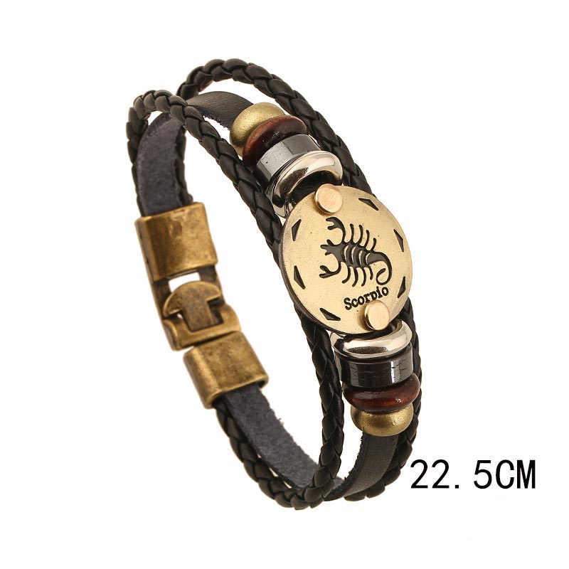 KarmaRipple's 12 Constellations of the Zodiac Hematite Leather Talisman Bracelet ( p18