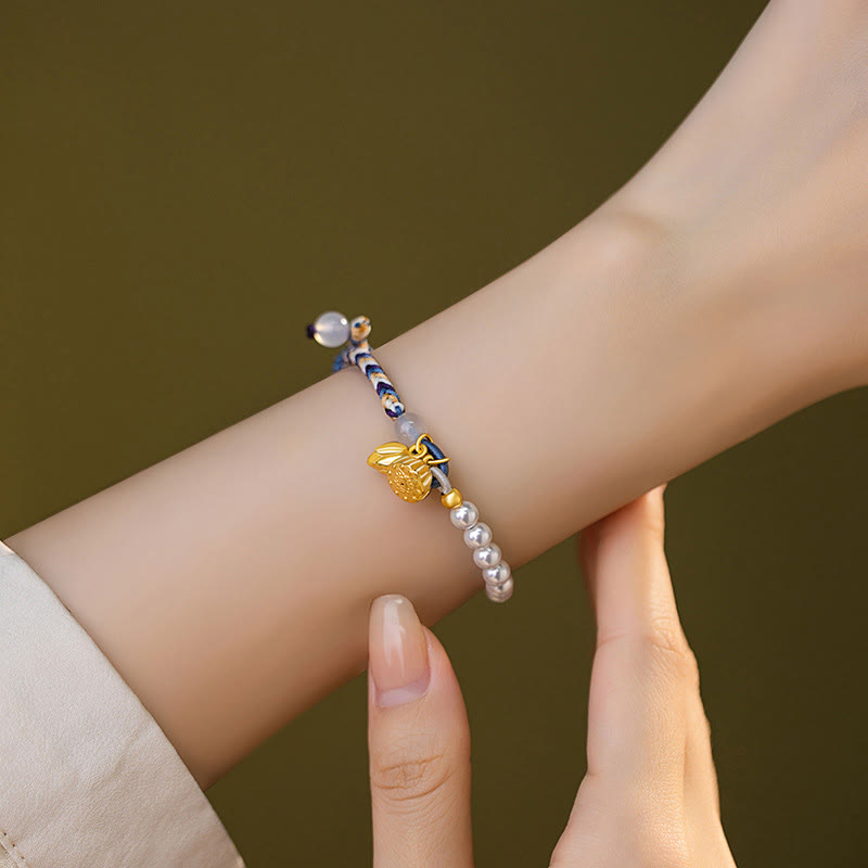 KarmaRipple's 925 Sterling Silver Lotus Pearl Colorful Rope Chalcedony Prosperity Bracelet p4