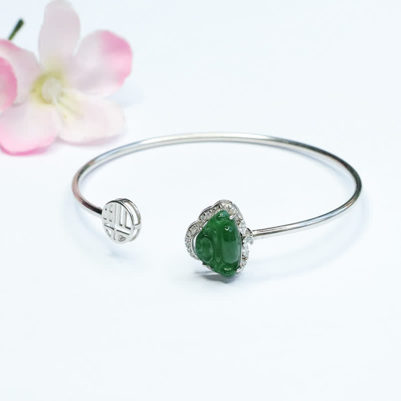 KarmaRipple's 925 Sterling Silver Laughing Buddha Jade Fortune Bracelet Bangle p6