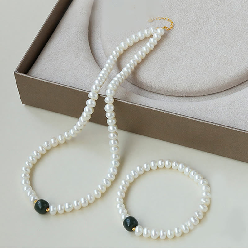 KarmaRipple's 925 Sterling Silver Authentic Pearl Hetian Jade Aquamarine Wisdom Sincerity Pendant Necklace Bracelet p1