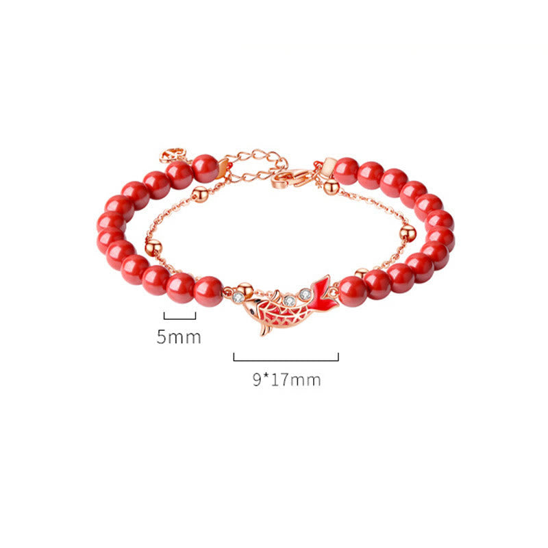 KarmaRipple's 925 Sterling Silver Fortunate Koi Fish Cinnabar Zircon Prosperity Double Layer Chain Bracelet p15