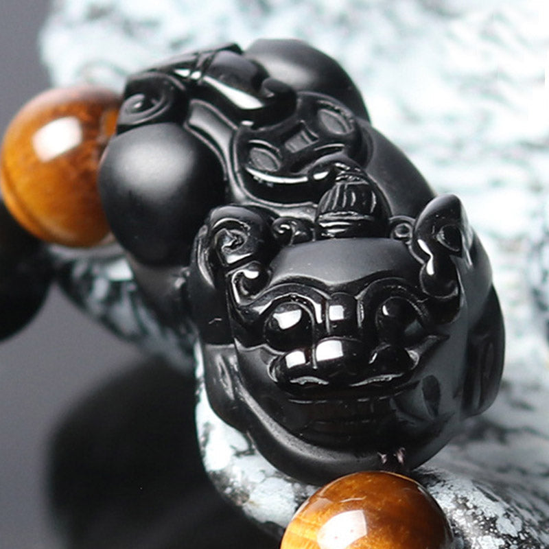 KarmaRipple's FengShui PiXiu Rainbow Obsidian Tiger Eye Wealth Bracelet p3