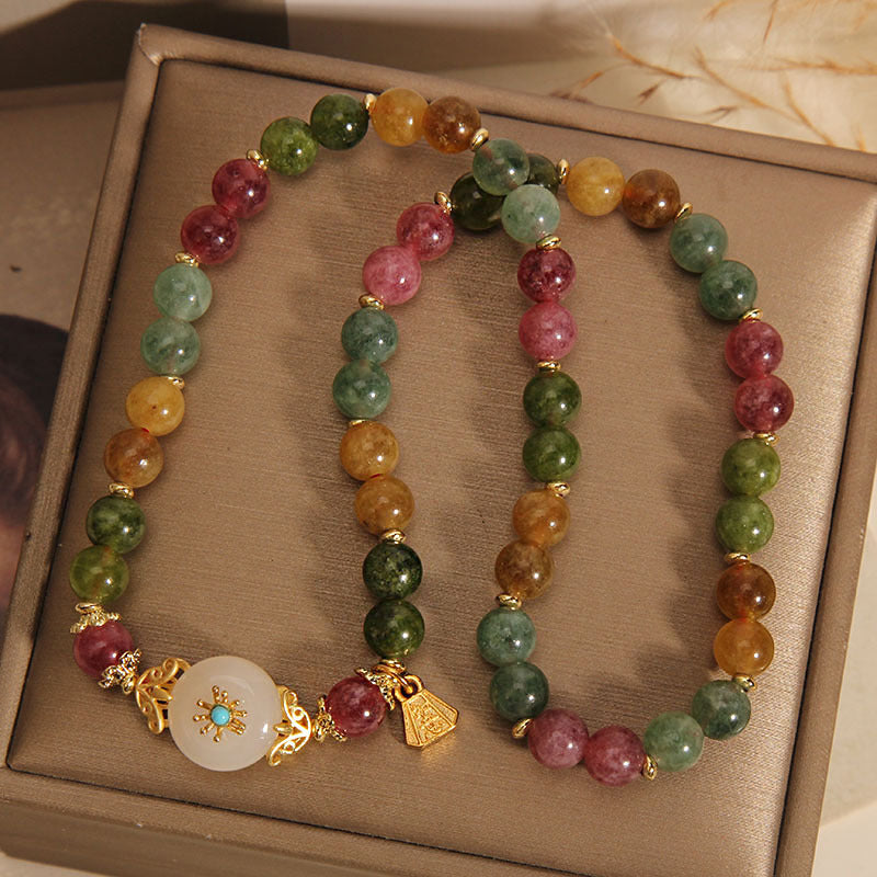 KarmaRipple's Authentic Multicolored Tourmaline Positive Jade Flower Double Wrap Bracelet p3