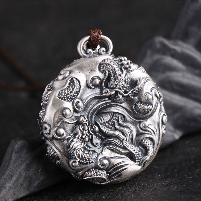 KarmaRipple's 999 Sterling Silver Nine Dragons Playing With A Pearl Fortune Protection Pendant Necklace p5