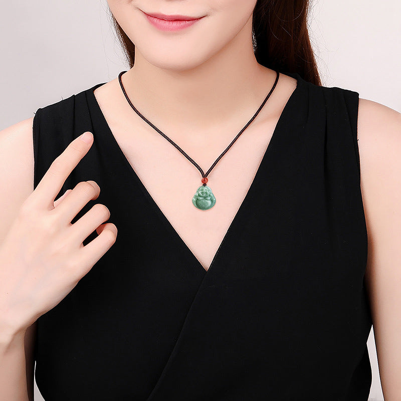KarmaRipple's Laughing Buddha Cyan Jade Success Pendant String Necklace p5