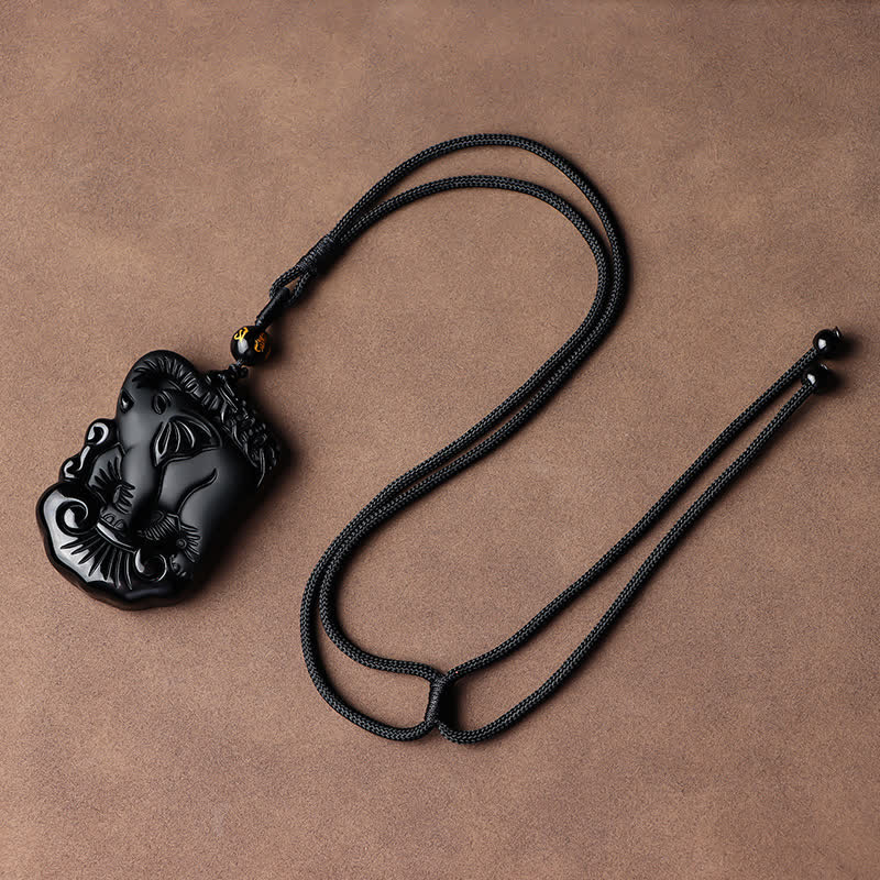 KarmaRipple's Black Obsidian Elephant Protection String Pendant Necklace Key Chain p20