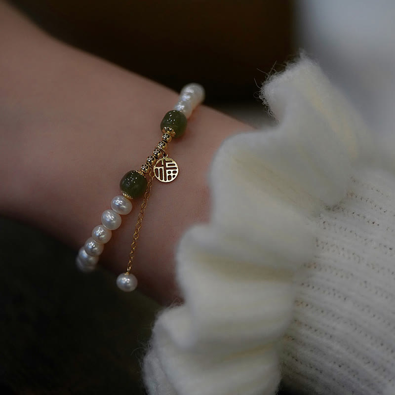 KarmaRipple's Authentic Pearl Hetian Jade Happiness Wisdom Bead Bracelet p13