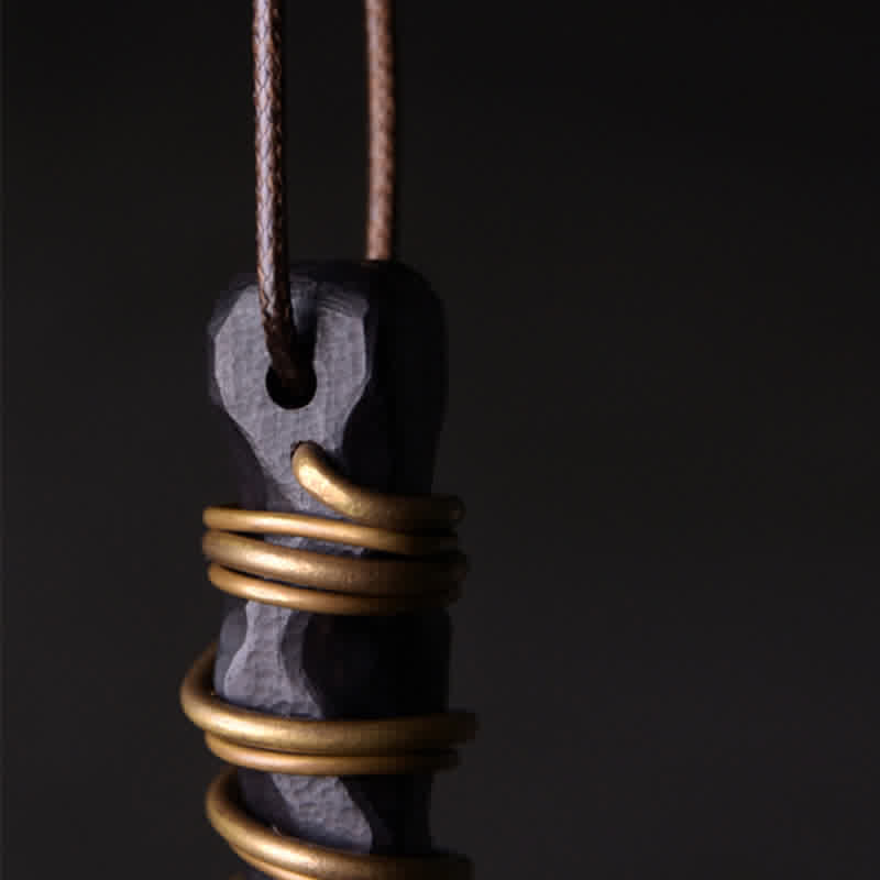 KarmaRipple's Tibet Ebony Wood Bronze Balance Peace Pendant Necklace p4