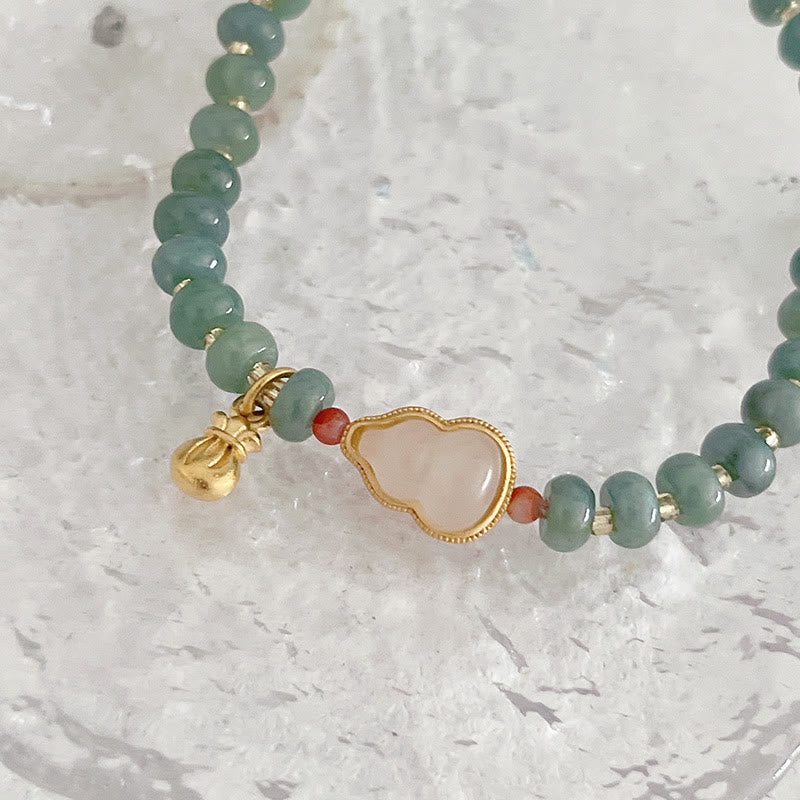 KarmaRipple's Authentic Hetian Jade Pearl Peace Buckle Fu Character Gourd Money Bag Strawberry Quartz PiXiu Fortune Bracelet p10