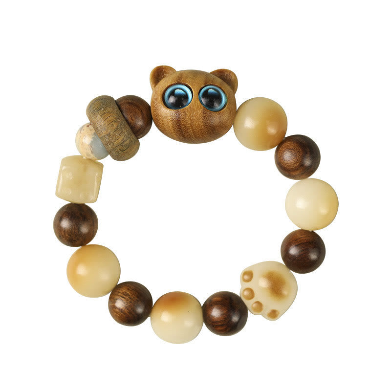 KarmaRipple's Authentic Bodhi Seed Sandalwood Fortunate Cute Cat Head Paw Claw Peace Bracelet p13