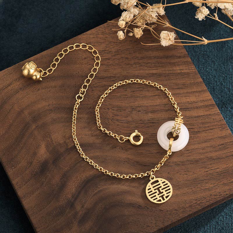 KarmaRipple's Ivory Jade Double Happiness Fortune Bracelet p3