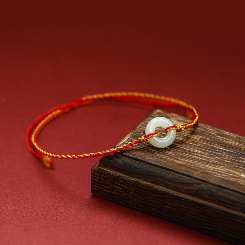 KarmaRipple's Round Peace Buckle Jade Fortune Abundance Woven Bracelet Anklet p2