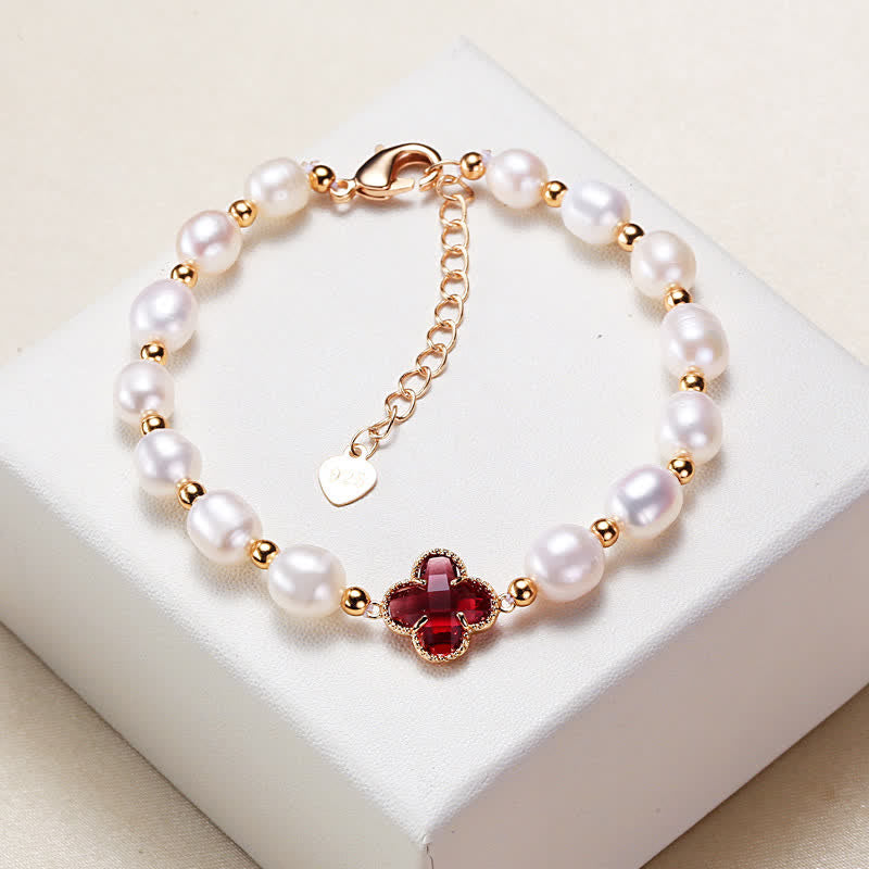 KarmaRipple's Pearl Four Leaf Clover Wealth Chain Bracelet p1