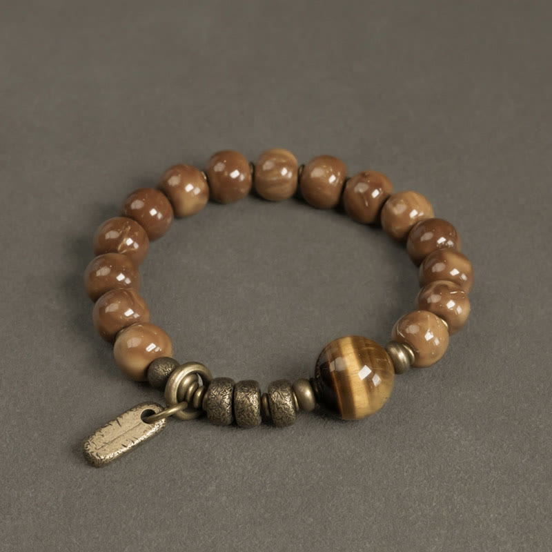 KarmaRipple's Kuka Seed Tiger Eye Gold Sheen Obsidian Bronze Wealth Fortune Bracelet p1