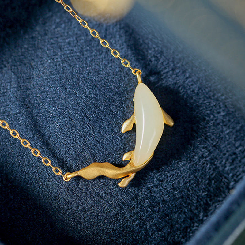 KarmaRipple's 925 Sterling Silver Ivory Jade Dolphin Fortune Pendant Necklace p9