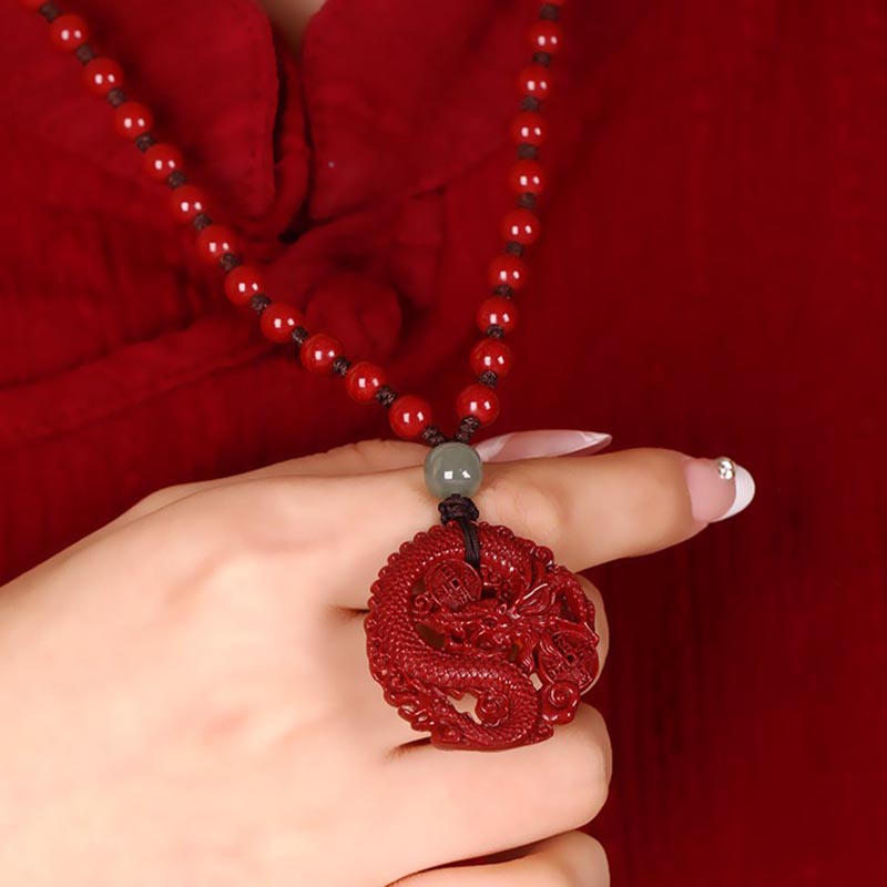 KarmaRipple's Year Of The Dragon Authentic Cinnabar Hetian Jade Bead Bronze Coin Attract Wealth Strength Pendant Necklace p4