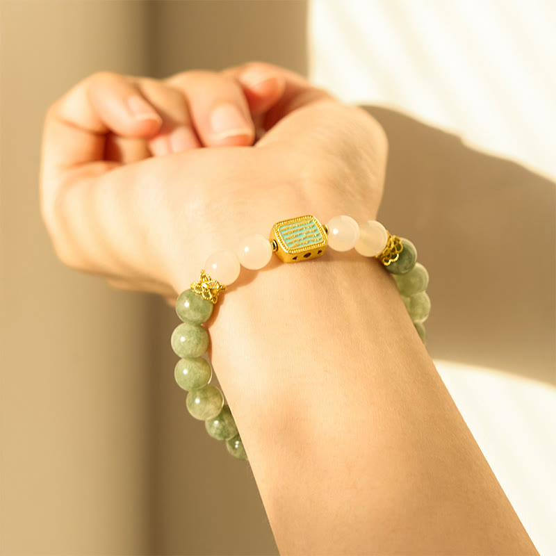 KarmaRipple's Authentic Green Jade Ivory Agate Five Scriptures Abundance Bracelet p4