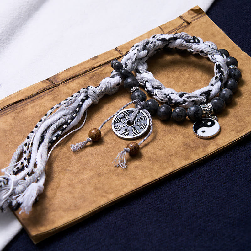 KarmaRipple's Black Glitter Stone Cat's Eye Yin Yang Mountain Ghosts Spend Money Power Double Layer Rope Bracelet p15