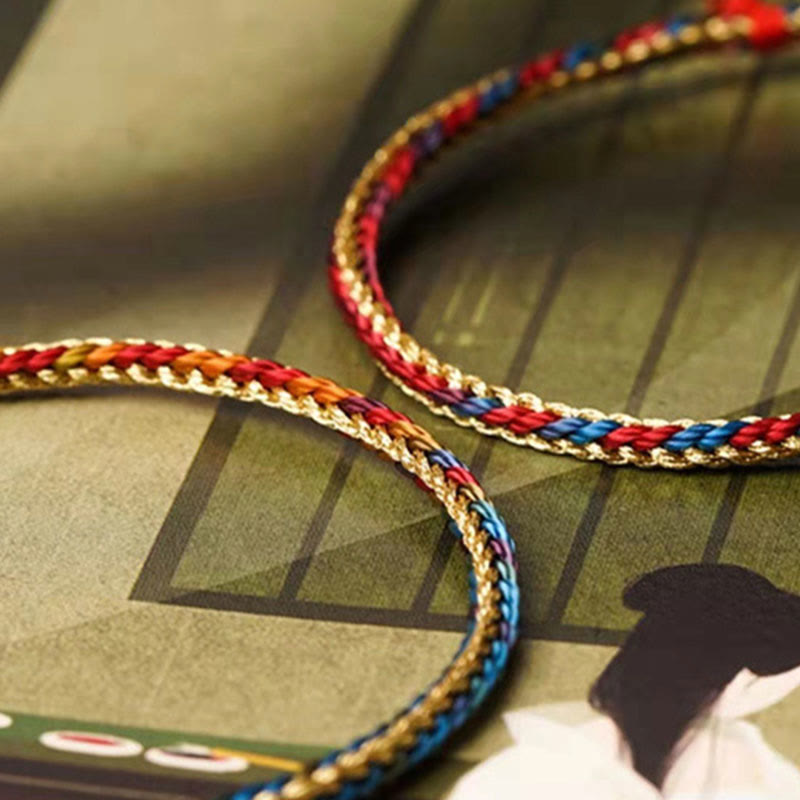 KarmaRipple's 925 Sterling Silver Fu Character Zongzi Pattern Multicolored String Fortune Handmade Woven Bracelet p9