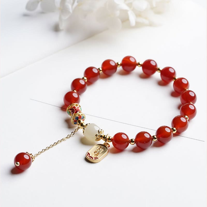 KarmaRipple's Authentic Red Agate Hetian Jade Fu Character Confidence Talisman Bracelet ( p6