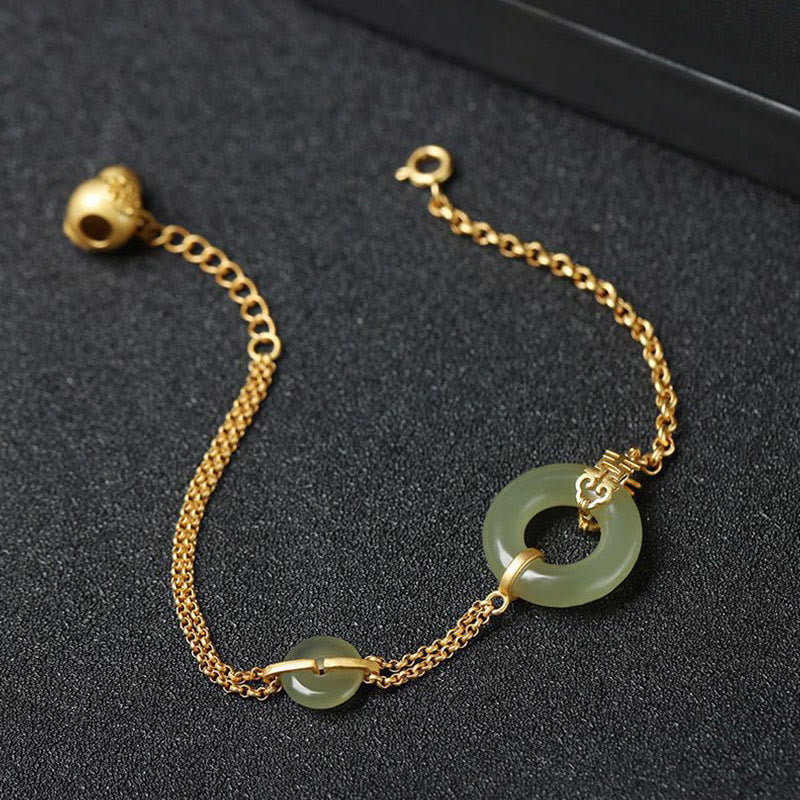 KarmaRipple's Round Jade Peace Buckle Gourd Fu Character Auspicious Prosperity Chain Bracelet p2