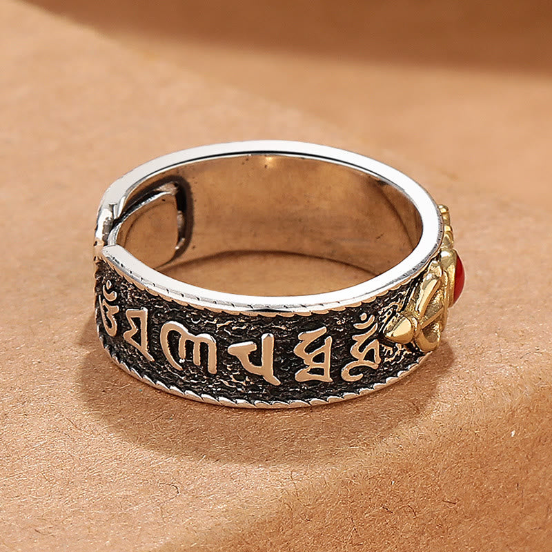 KarmaRipple's Tibetan Om Mani Padme Hum Red Agate Dorje Vajra Design Wisdom Ring p3