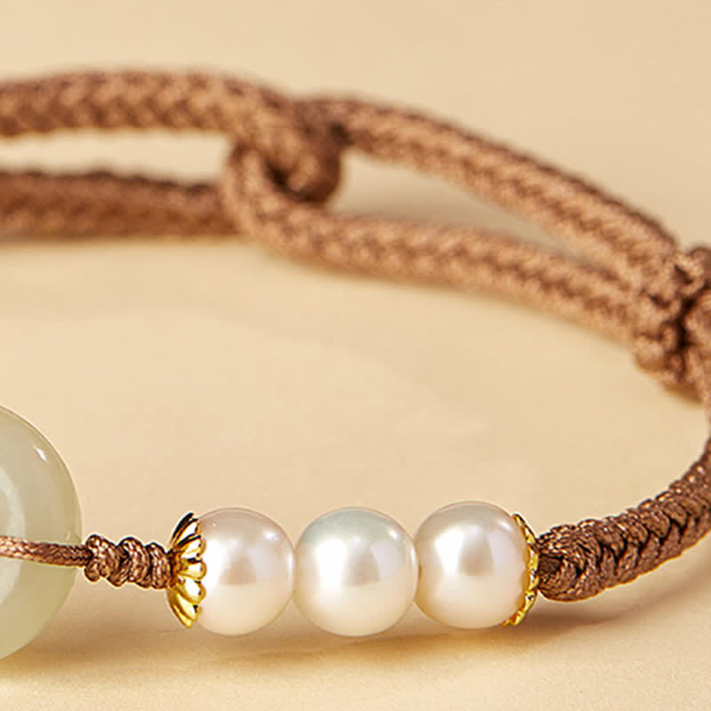 KarmaRipple's Authentic Hetian Jade Pearl Peace Buckle Fortune Bracelet p16