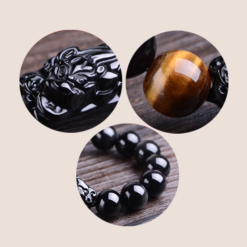 KarmaRipple's Authentic Black Obsidian PiXiu Tiger's Eye Strength Bracelet p14