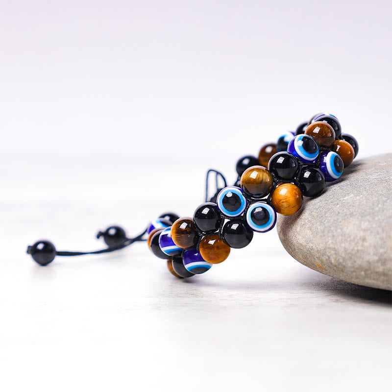 KarmaRipple's Evil Eye Hematite Tiger Eye Protection Beaded Bracelet p13