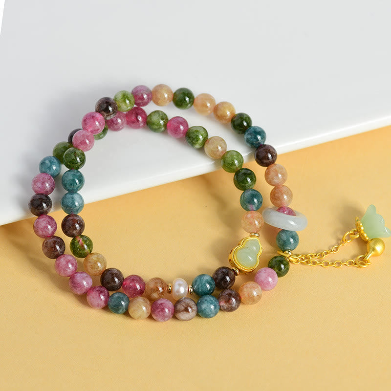 KarmaRipple's Multicolored Tourmaline Gourd Wisdom Double Wrap Lily Of The Valley Talisman Bracelet p3