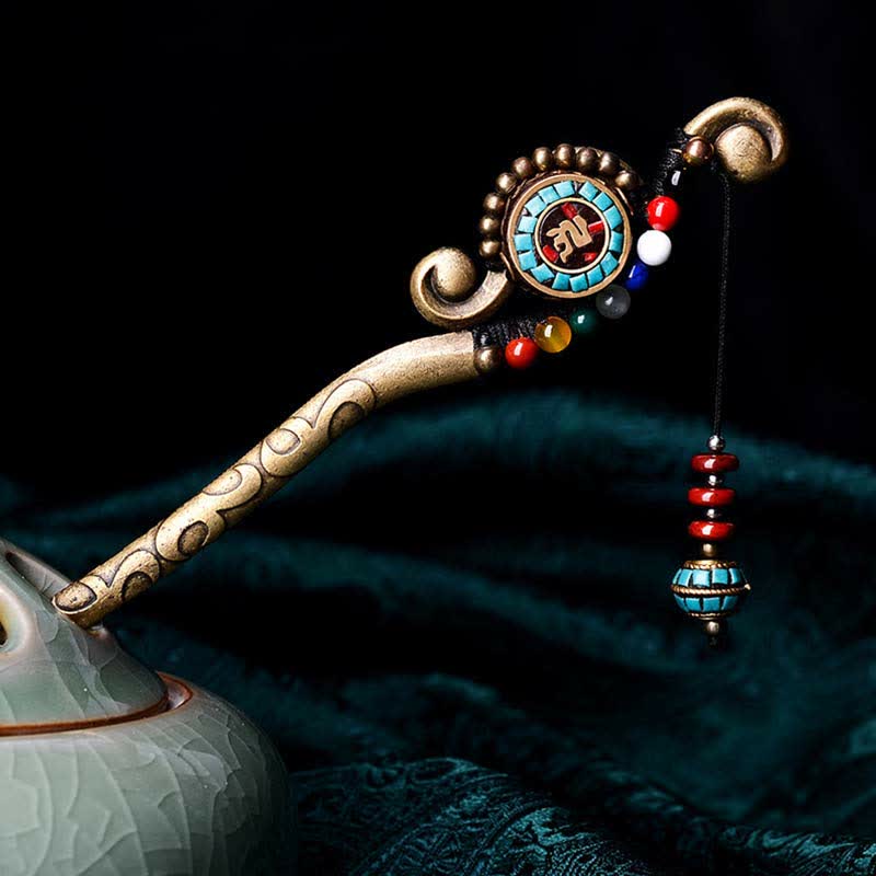 KarmaRipple's Tibetan Turquoise Agate Protection Hairpin Decorations p3