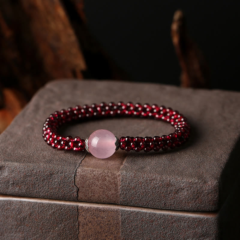KarmaRipple's Authentic Garnet Pink Gemstone Red Agate Amazonite Bead Protection Bracelet p1