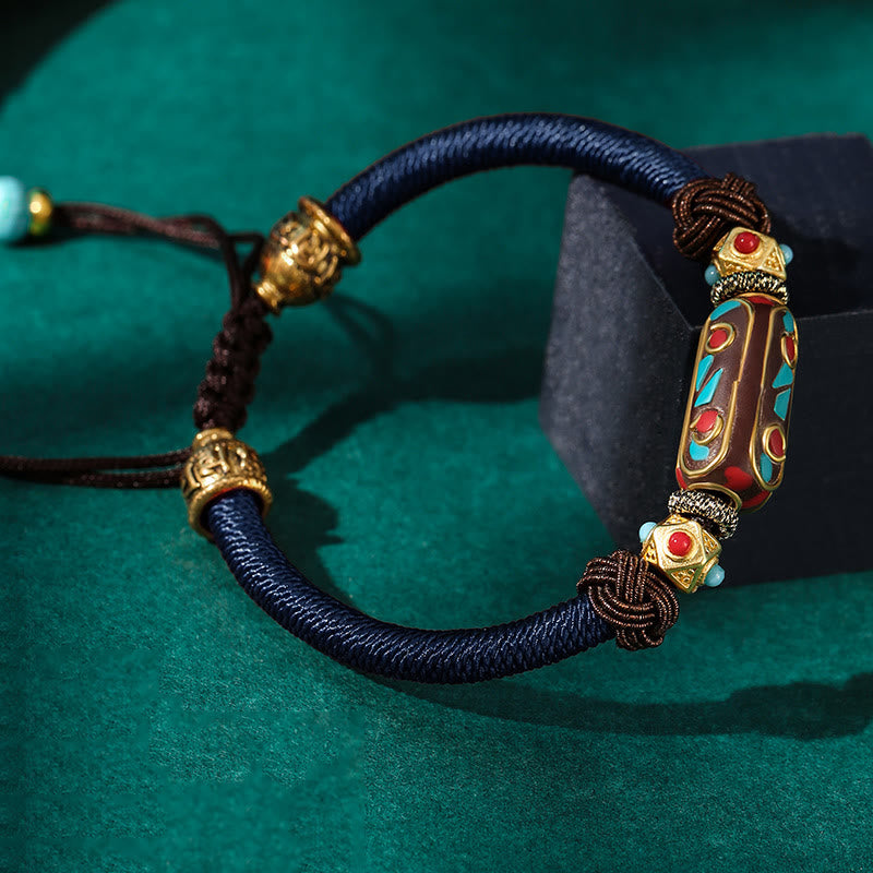 KarmaRipple's Handmade Tibetan Turquoise Om Mani Padme Hum Strength Woven Bracelet p23