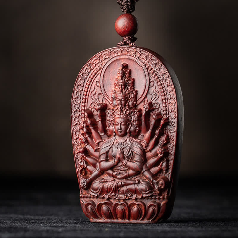 KarmaRipple's Chinese Zodiac Natal Buddha Small Leaf Red Sandalwood Lotus Protection Pendant Necklace p9