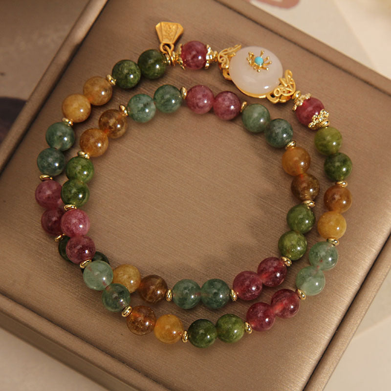 KarmaRipple's Authentic Multicolored Tourmaline Positive Jade Flower Double Wrap Bracelet p4