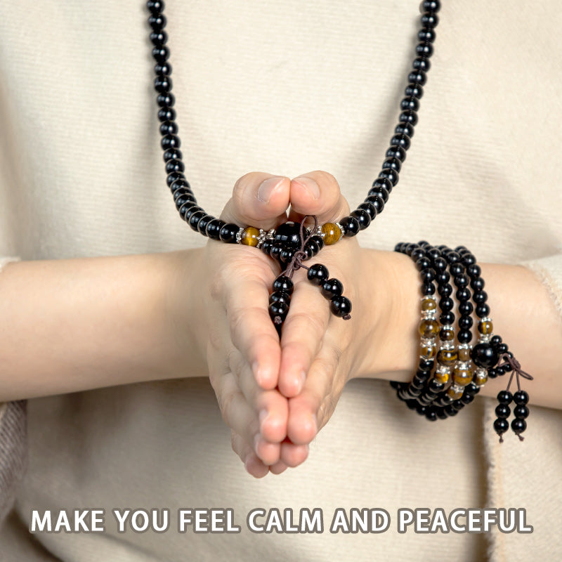 KarmaRipple's 108 Beadwork Authentic Black Obsidian Tiger Eye Mala Bracelet p6