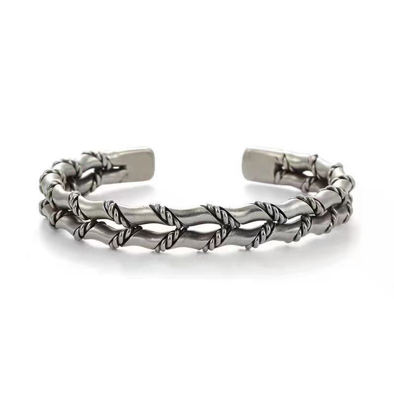 KarmaRipple's Vintage Double Layer Bamboo Pattern Fortune Cuff Bracelet Bangle p2