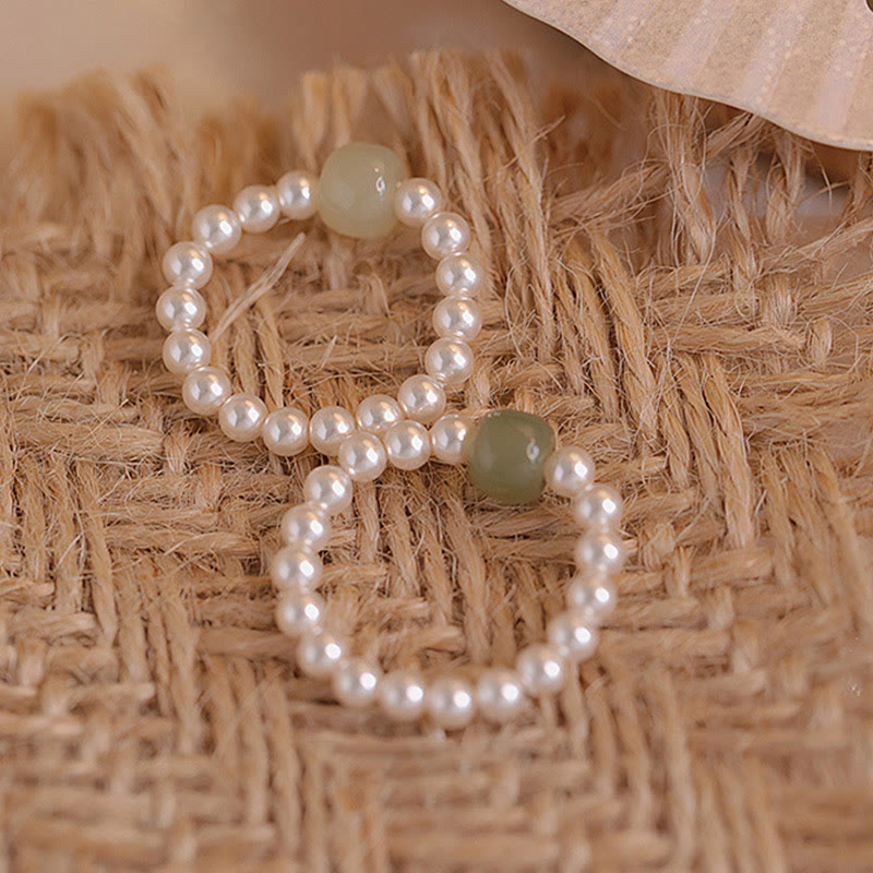 KarmaRipple's Round Jade Pearl Beadwork Fortune Ring p3