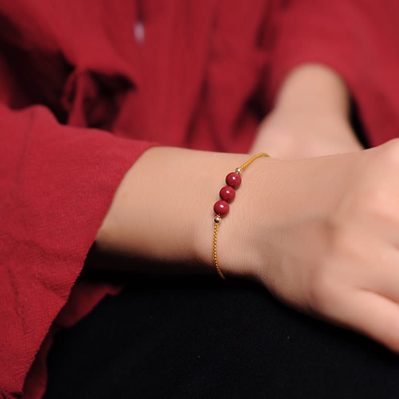 KarmaRipple's 14K Gold Plated Authentic Cinnabar Blessing String Woven Bracelet p15