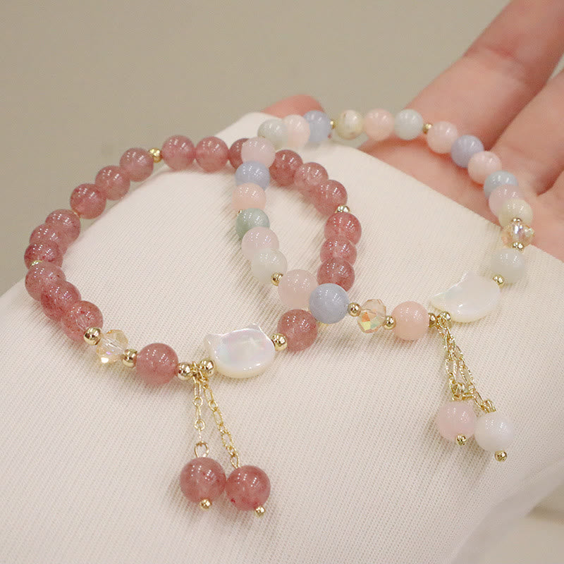 KarmaRipple's Authentic Strawberry Quartz Morganite Tridacna Stone Cat Love Bracelet p3