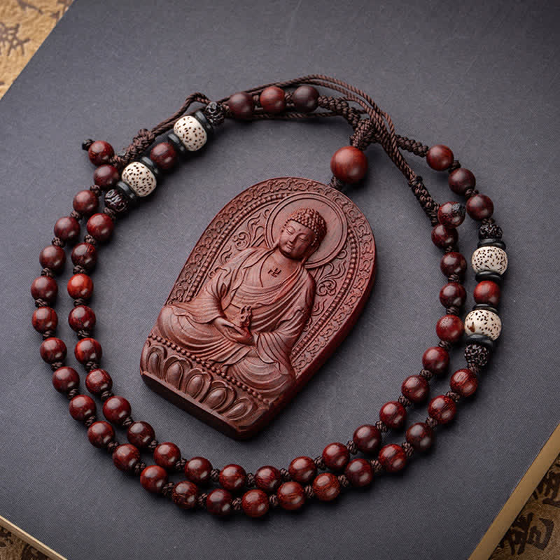 KarmaRipple's Chinese Zodiac Natal Buddha Small Leaf Red Sandalwood Lotus Protection Pendant Necklace p16