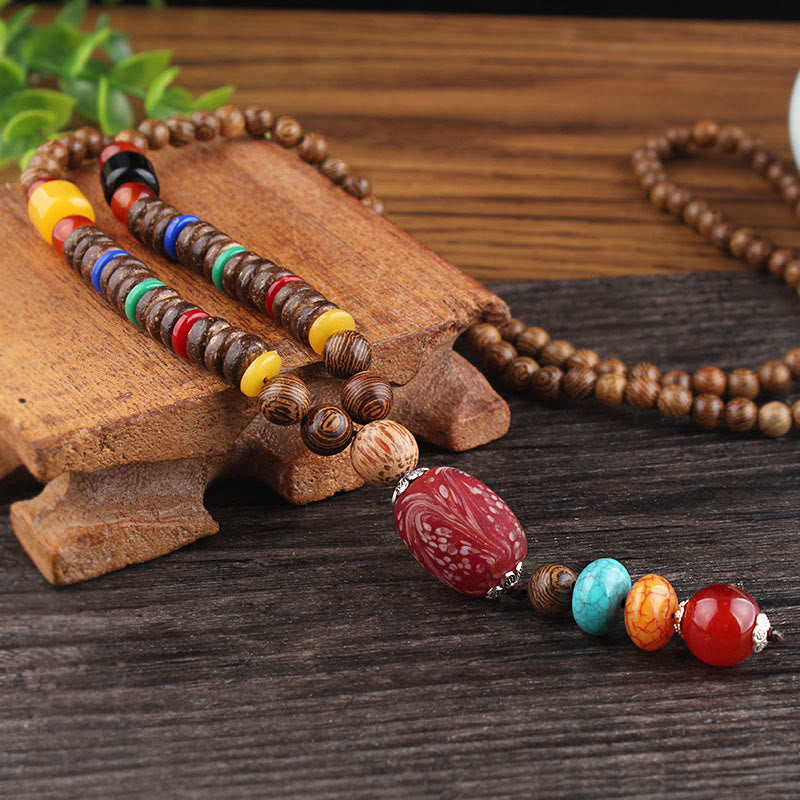 KarmaRipple's Tibetan Wenge Wood Bodhi Seed Agate Balance Peace Pendant Necklace p9