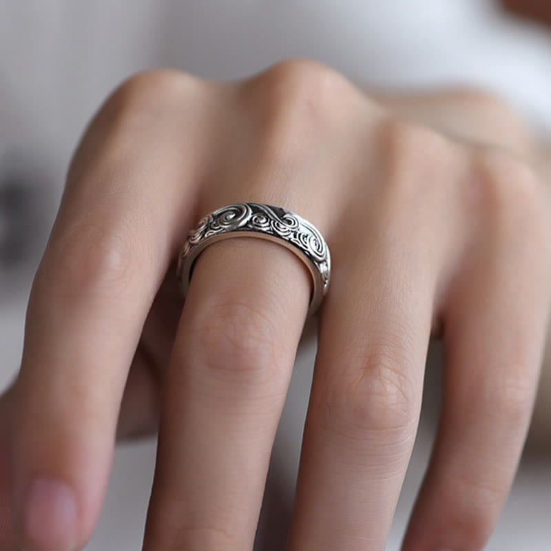 KarmaRipple's 999 Sterling Silver Auspicious Clouds Engraved Blessing Adjustable Ring p10
