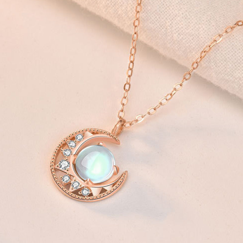 KarmaRipple's 925 Sterling Silver Moonstone Moon Pattern Love Pendant Necklace p3