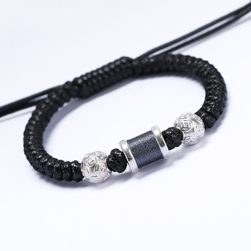 KarmaRipple's 999 Sterling Silver Bronze Coin Bead Bronze Balance Woven String Bracelet p25