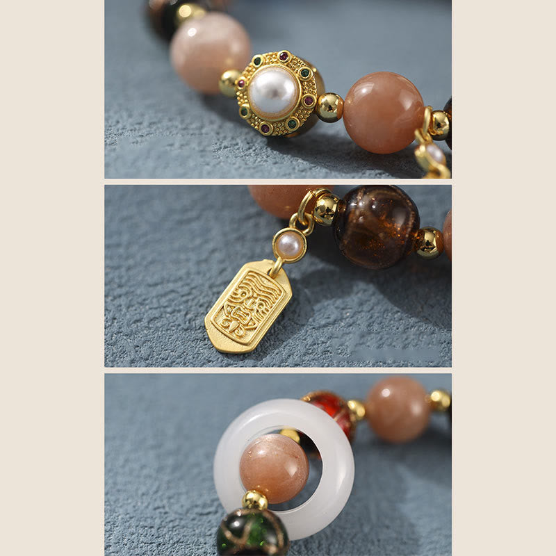 KarmaRipple's Tibetan Incense Ash Liuli Glass Tridacna Stone Sun Stone Om Mani Padme Hum Prayer Wheel Talisman Bracelet p13